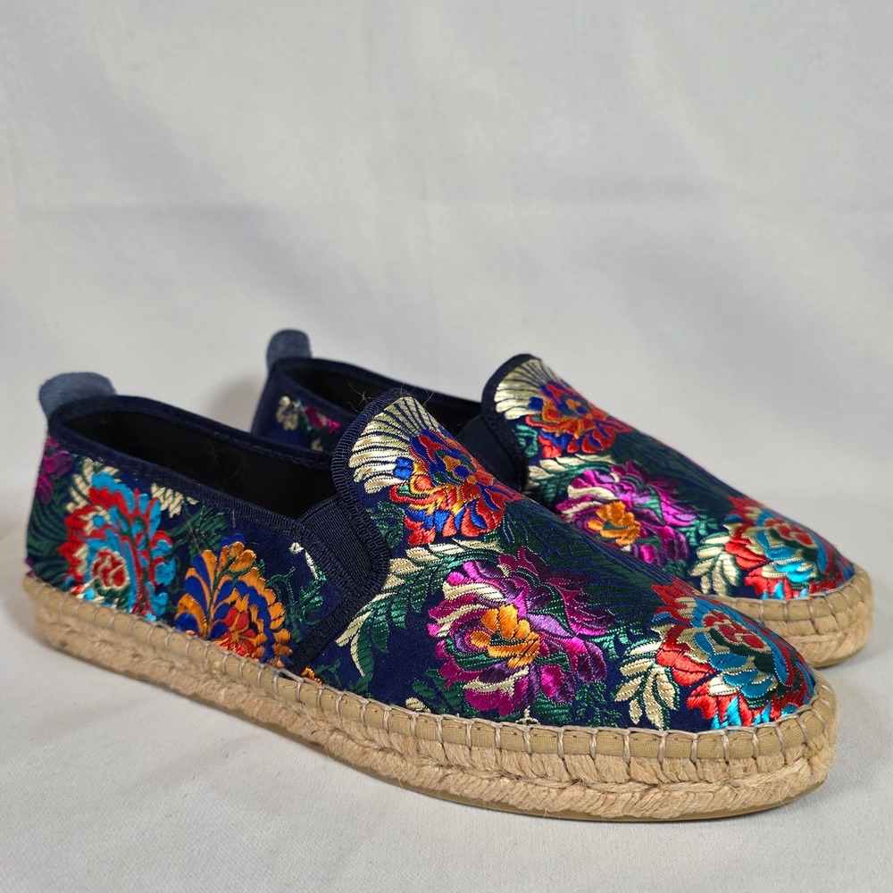 Fabiolas Floral Embroidered Navy Women 39 Espadrille Flat Boho Artisan Whimsical